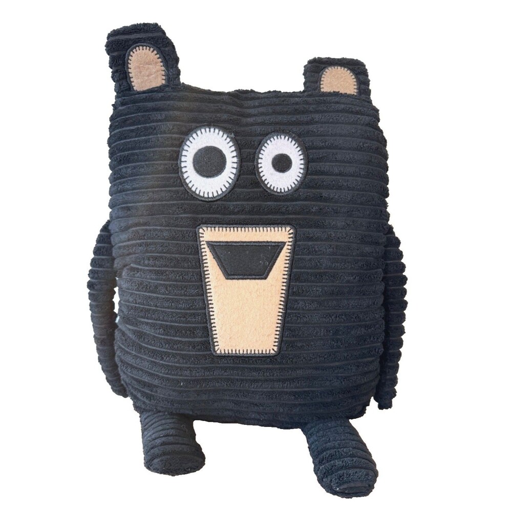 Lazy One Black Corduroy Bear Plush Pillow Nursery Decor Stuffed Cushion, Cleaned